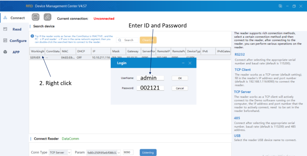 Enter ID and Password